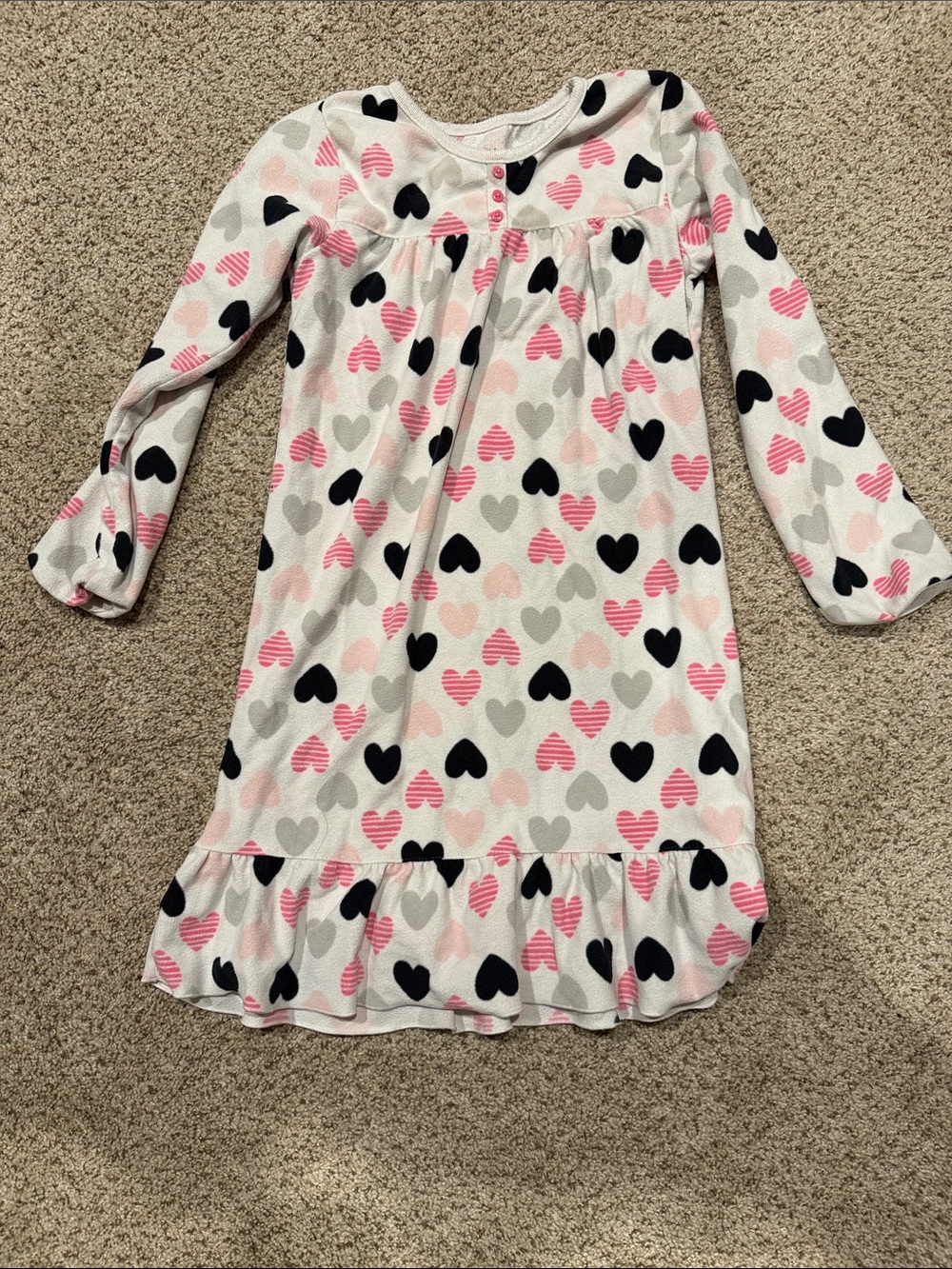 Carter's White Nightgown with Pink, Black, and Gray Hearts